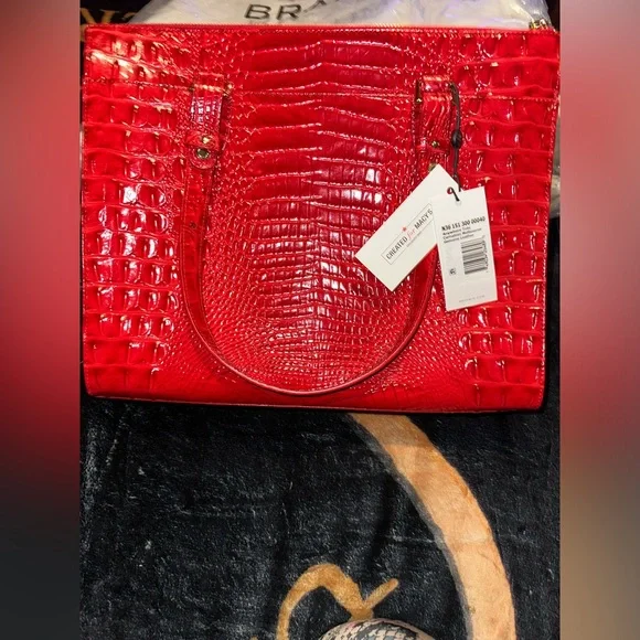 Used Once Brahmin Anywhere Melbourne Embossed Leather Tote Color:Red Carnation - Picture 2 of 9